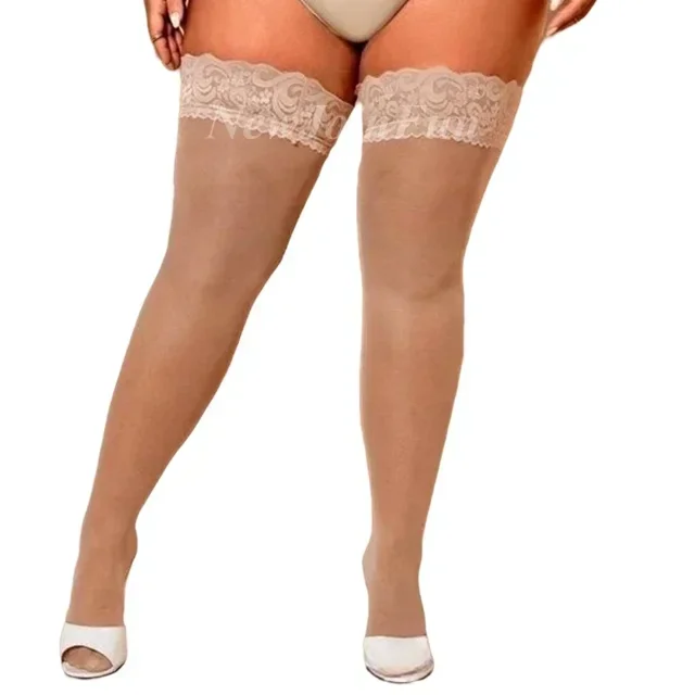 Bas en Dentelle Fine Transparente Grande Taille Bas Résille Lingerie Nylon Collants Femme NEWFUNJOIN Dentelle-Beige Taille Unique