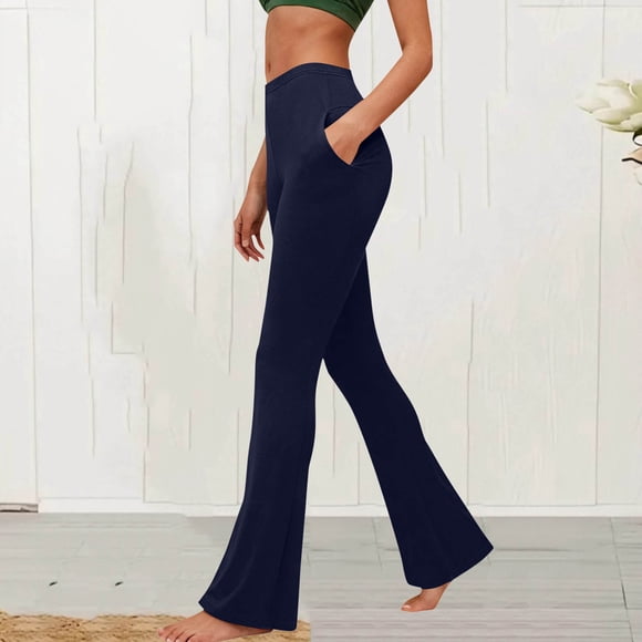 AUNVITO Pantalon de Yoga Évasé pour Femme Extensible Coupe Bootcut avec Poches Décontracté et Athlétique
