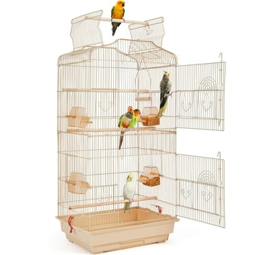 Renwick 41" Four Feeders Double-Door Metal Birdcage with Slide-Out Tray, Almond