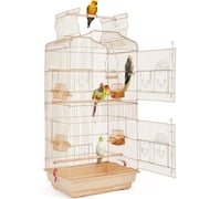 Alden Design Large 41" Metal Bird Cage with Play Top for Parakeets and Lovebirds, Almond