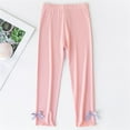 thumbnail image 3 of Ohufall Little Girls Cute Bow-Knot Lounge Trousers 2-13 Years, Toddler Girls Soft Comfy Cotton Leggings Solid Casual Elastic Waist Active Thin Pants for Kids Girls, 3 of 5