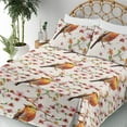 thumbnail image 3 of Ambesonne Birds and Nature Fitted & Flat Sheet with Sham 3 Pcs Set, Japanese Sparrow, Twin XL, Vermilion Pale Pink Cream, 3 of 5