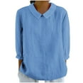 thumbnail image 2 of AherBiu Chemises en Lin pour Femmes Manches 3/4 Col Rétro Hauts Décontractés Amples Mode Automne 2024 Blouses, 2 of 5