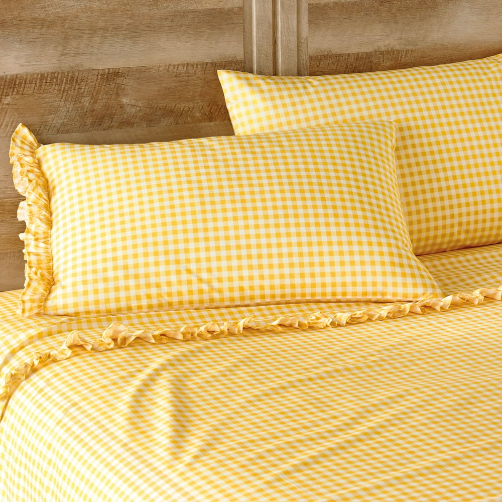 The Pioneer Woman Gingham Yellow Ruffle Full Sheet Set