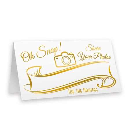Capture the Moment: Gold F Wedding Hashtag Signs - 20 Pack Table Top Cards for Instagram and Social Media Photos. Share Your Memories with Oh Snap! Embossed Design.