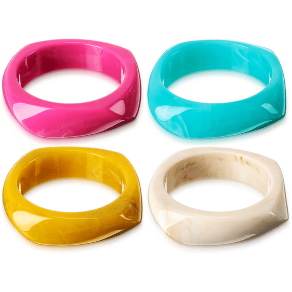4 Pcs Acrylic Resin Chunky Bangle Bracelets for Women, Colorful Glass Bracelets Vintage Wide Irregular Geometric Plastic Bracelet for Women Jewelry