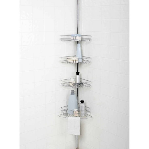 Zenna Home E2132S Tension Corner Pole Caddy, Chrome