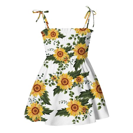 

Huilaibazo Girls Dress Print Sleeveless Dress Girls Flower Baby Suspended Swing Kids Princess Girls Dress&Skirt