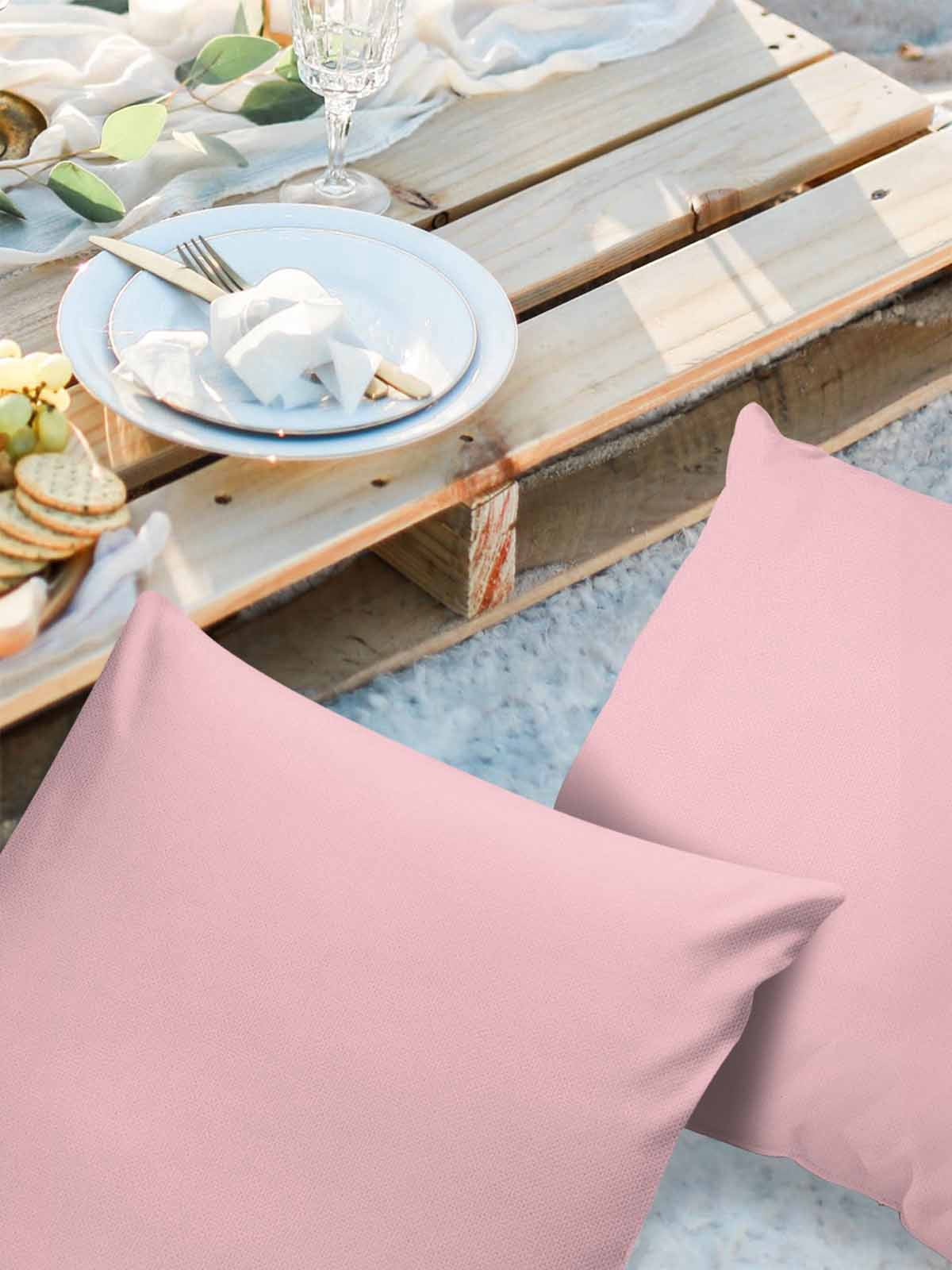 Outdoor Waterproof Throw Pillow Covers Set of 2 Pink Decorative Pillowcases Square Outdoor Pillows Cushion Case 16x16 Inch Solid Color Pink Patio Pillows for Couch Sofa Bed Garden