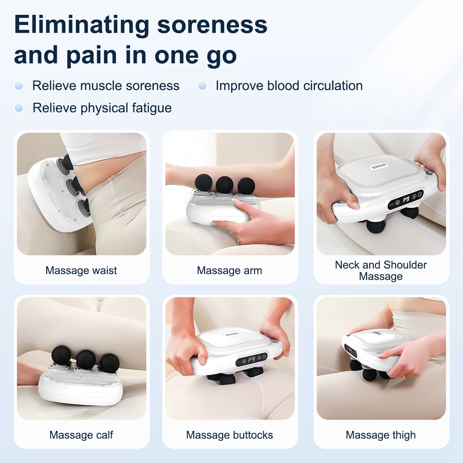 Cshidworld Massage Gun, 6 Heads Deep Tissue Massager, Portable Muscle Massage Gun for Back Neck Muscle Relieve, 9 Levels Speed Modes, Digital Display 6 Massage Heads Link Drive System, White