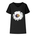 thumbnail image 7 of Atogsazn Fashion T-Shirts for Women Sunflower Print V-Neck Cotton and Linen Casual Short Sleeved Shirt Dressy Blouse for Women Black XL on Clearance, 7 of 7