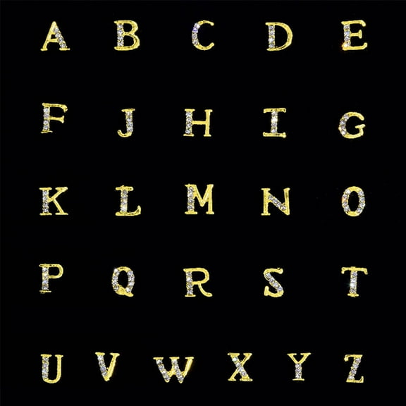 Sinyiin 3D Metal Nail Gold Capital English Letters for Rhinestone A-Z 26Pcs Nail art Dec
