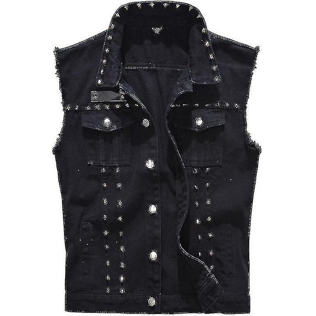 Chaleco vaquero para hombre, chaqueta sin mangas, estilo punk, informal, con solapa y remaches