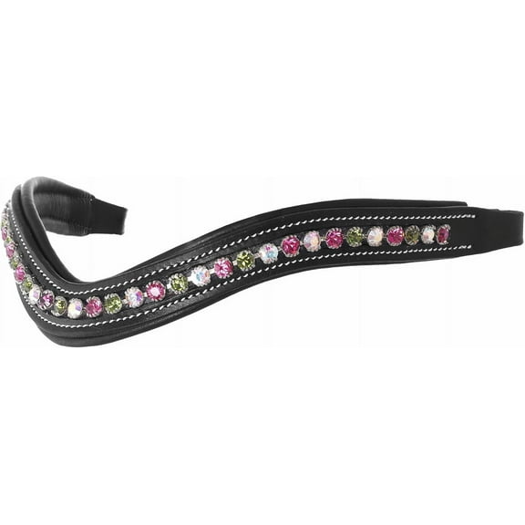 Exion Horse Browband For English Bridle | Curved Shape Padded Equestrian Browband For Show & Dressage | Fuschia, Aurore Boreale, Olivine Crystal Browband For Horses