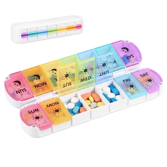 Weekly Pill Organizer 2 Times a Day Large 7 Day Easy Fill Quick Fill Portable AM PM Pill Box for Supplement Vitamin and Medicine