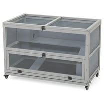 Noaman Wooden Hamster Cage with Tunnels, 35.43x19.7x23.62in Small Animal Enclosure with Wheels, Gray