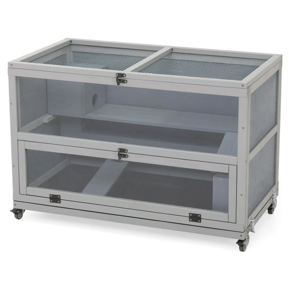 Izzovium Gerbil Cage Enclosure 23.62in High with Openable Top, Hamster Home with Tunnels, Gray