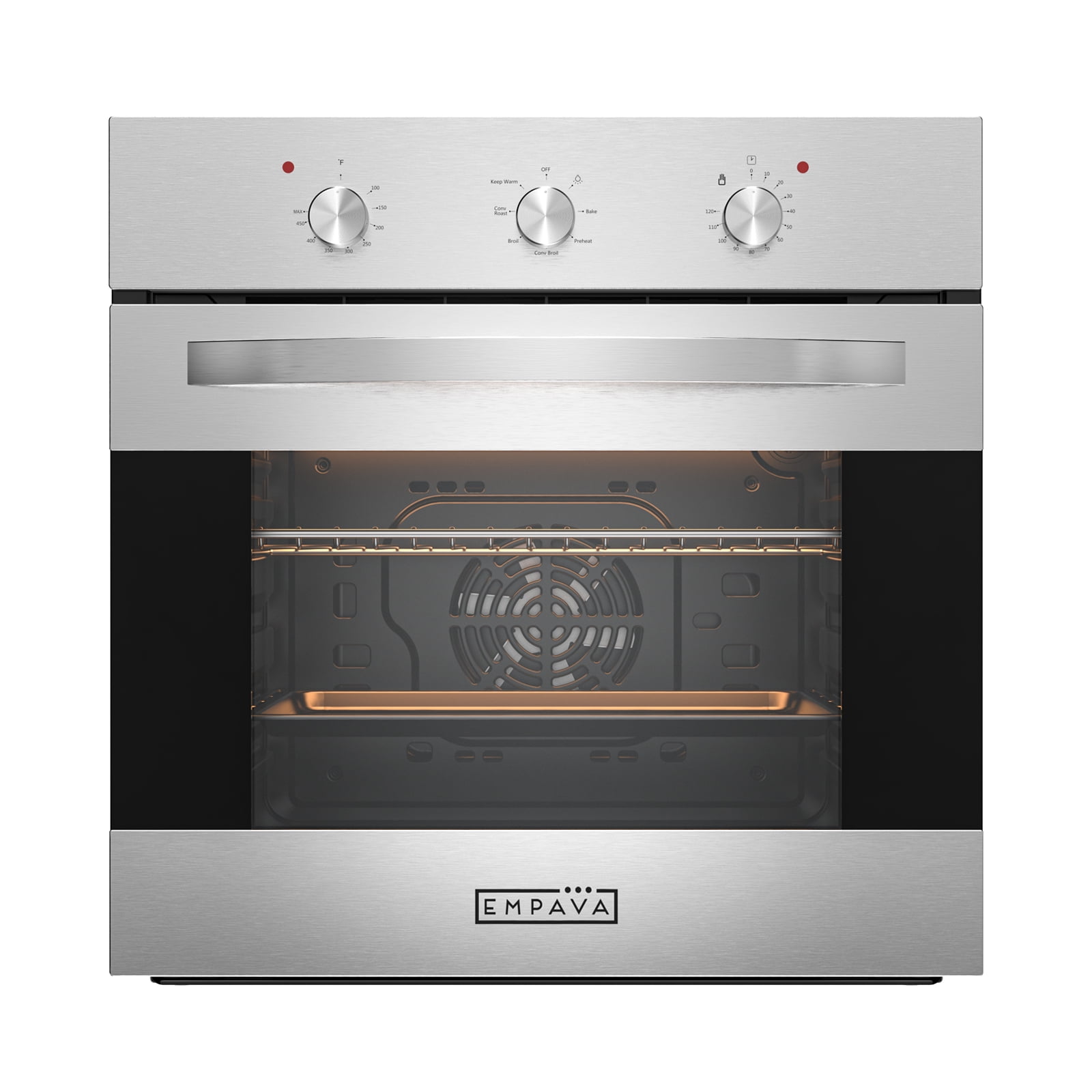 Empava 24 inch 10 Cooking Functions with Rotisserie Electric LED Display Touch Control Built-in Convection Single Wall Oven