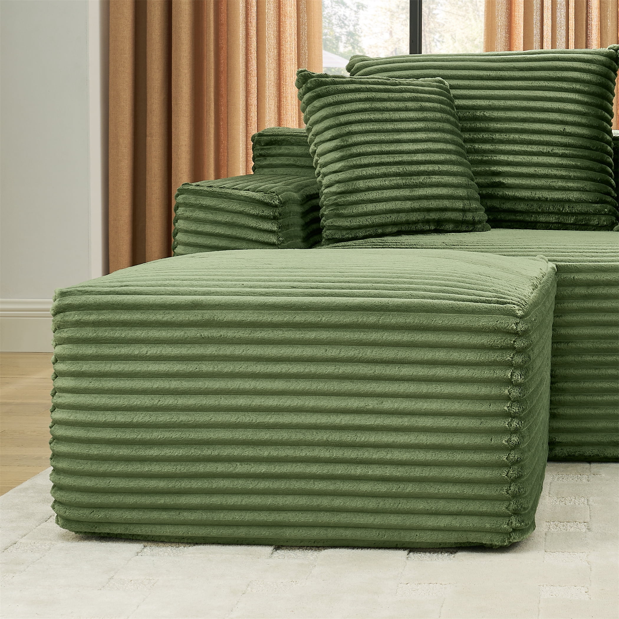 Aukfa 115" Cloud Sectional Sofa U Shape Modular Boneless Couch for Living Room, 2 Ottoman&Pillows, Corduroy, Green