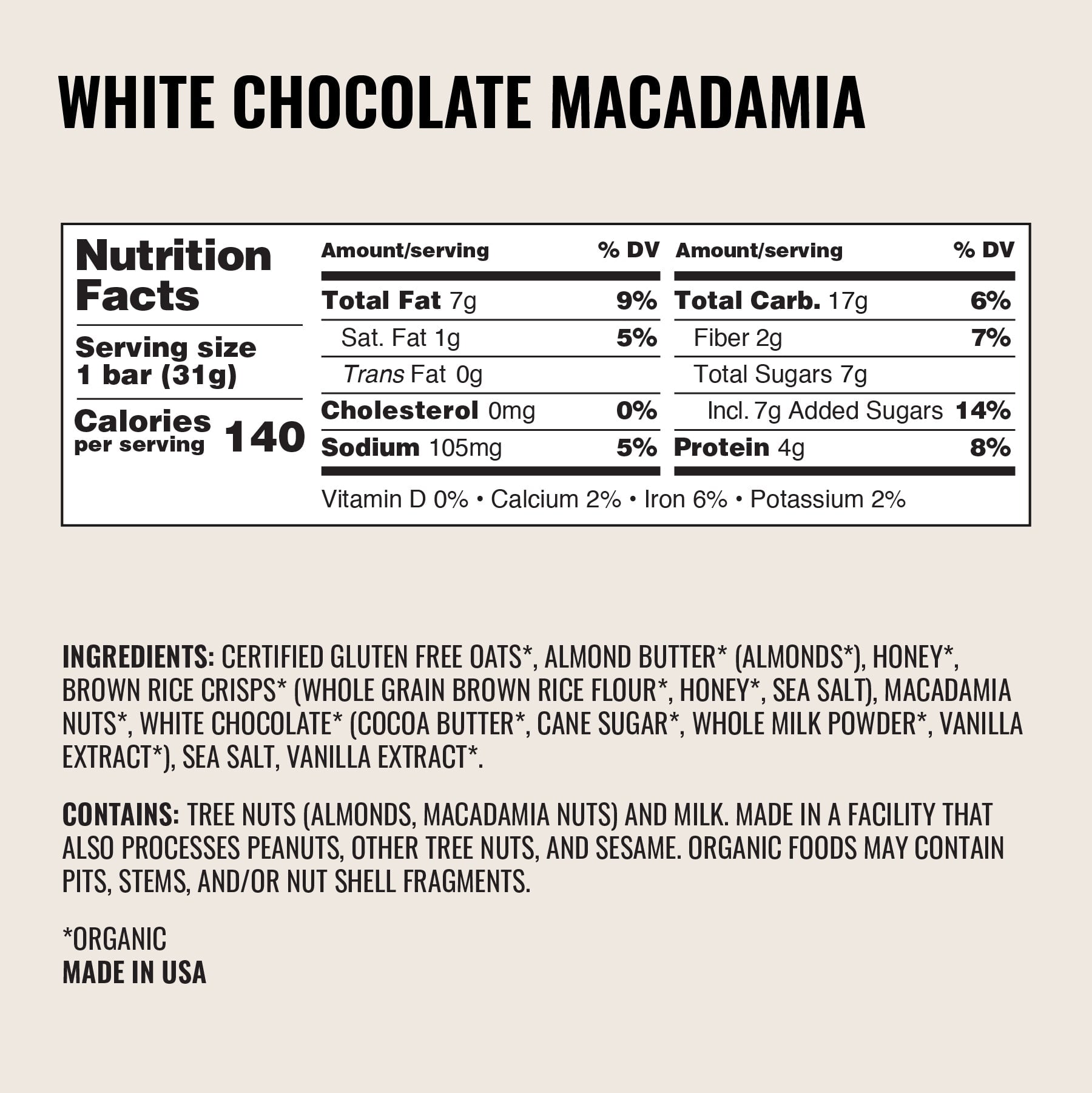 (Pack of 12) Kate's Real Food Energy Bar White Chocolate Macadamia 2.2 Oz