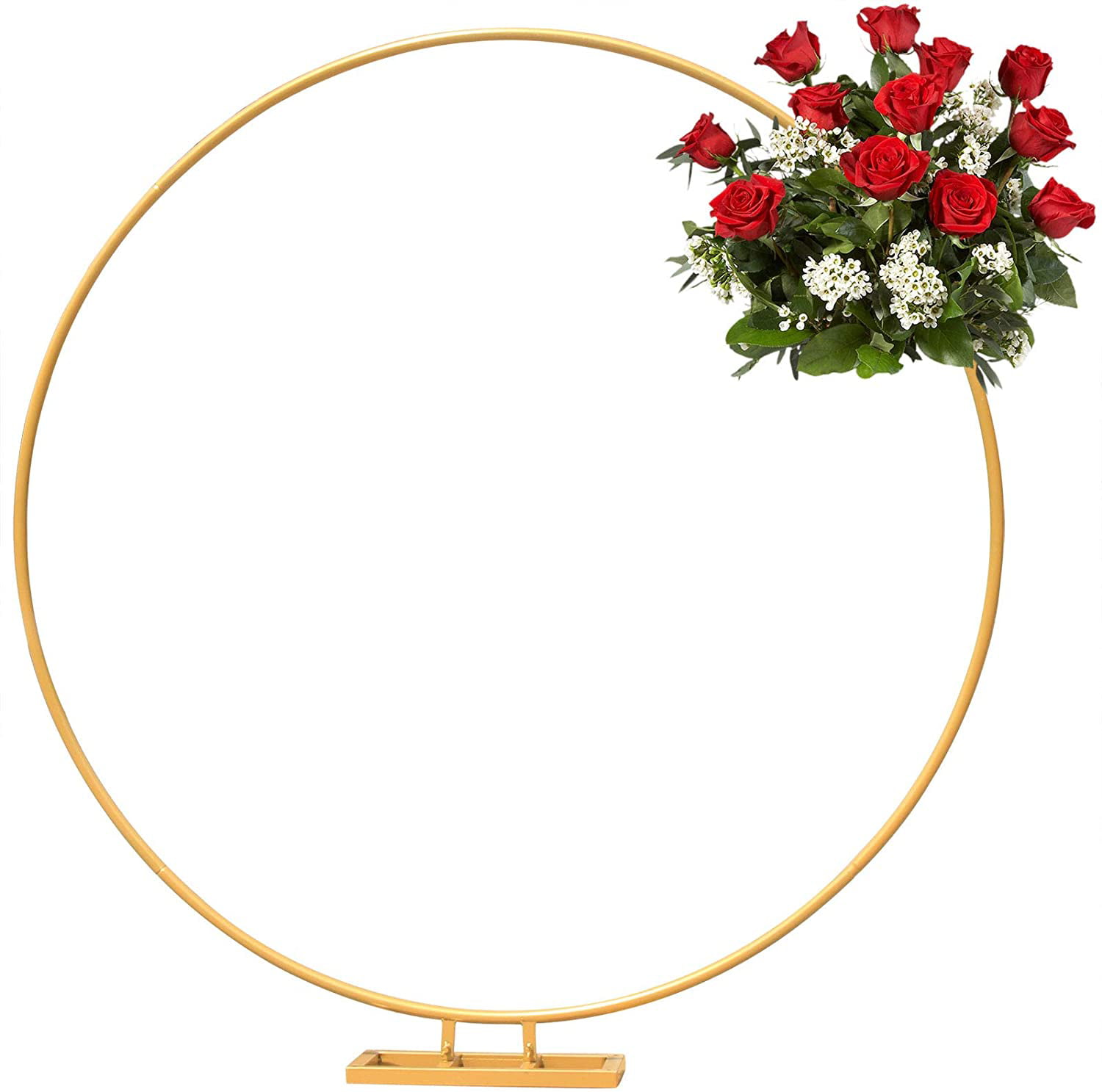 Metal Frame Flower Plant Stand Wreath Ring Centerpiece Outdoor Indoor DIY Decoration Party Wedding Props Round Arch Backdrop Silver 