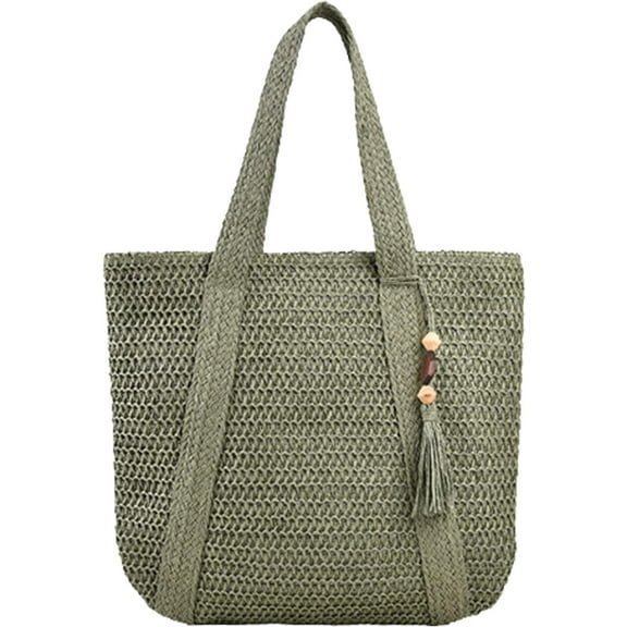 Kukuzhu Straw Beach Bag, Summer Woven Tote Bag with Tassels Large Shoulder Handbag Straw Purses and Handbags for Women