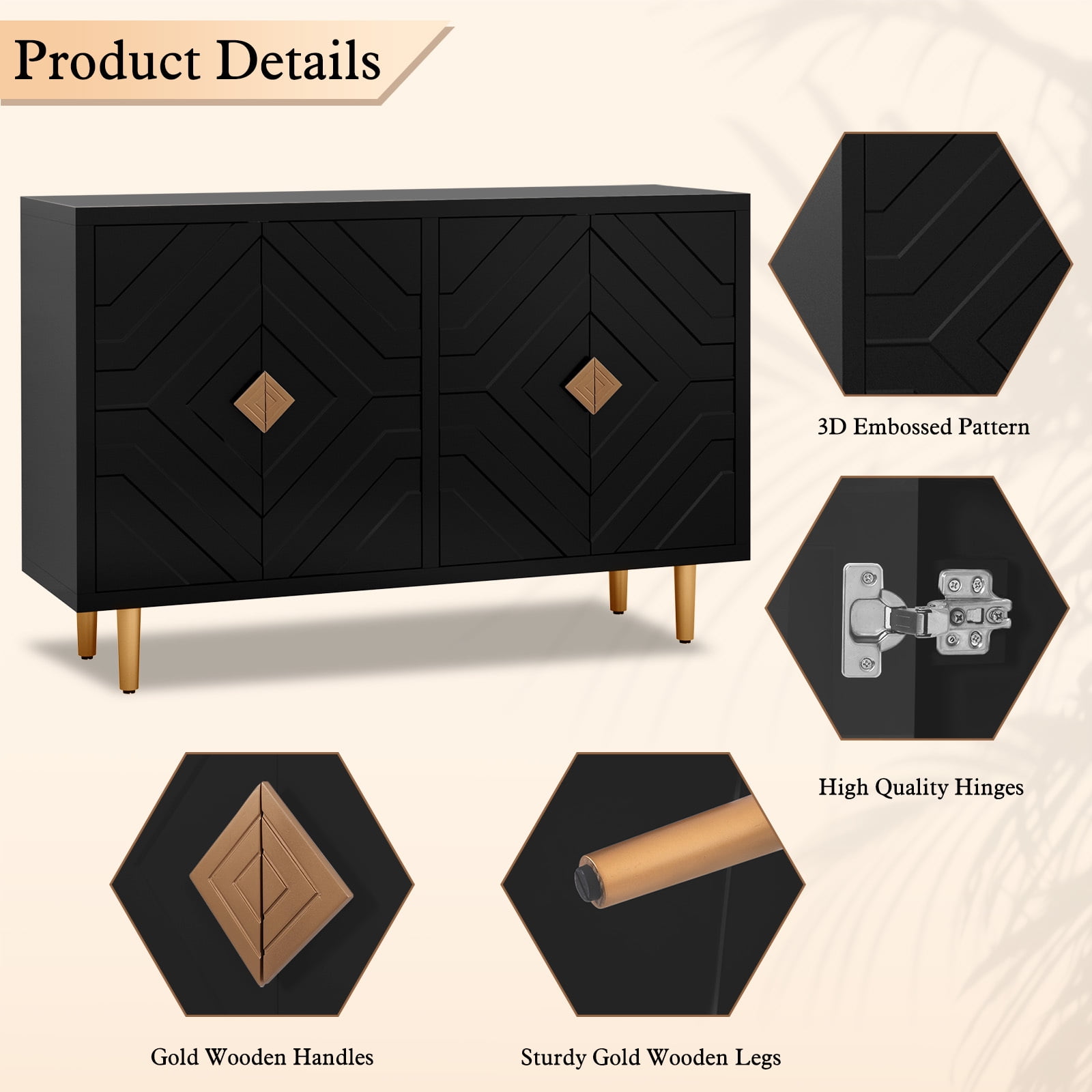 HLR 48'' Black Modern Credenza, 14.76 HLR 48'' Black Modern Credenza, 14.76