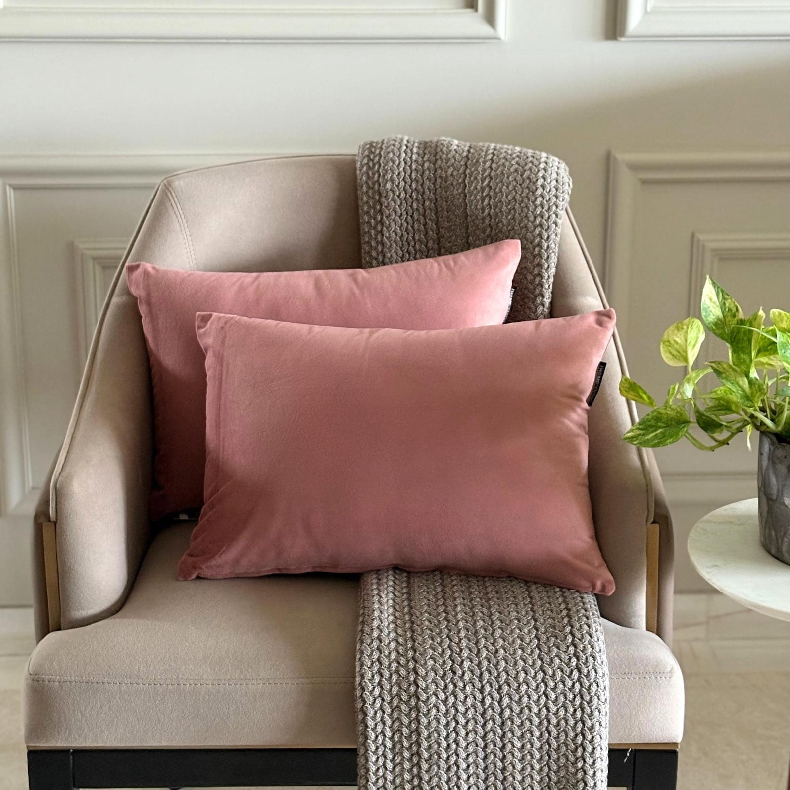 Blush Pink Luxury Lumbar Pillow Cover 20"x26" | Pack of 2 Modern Velvet Oblong Pillow Cover Solid | Plain Solid Pillowcases for Bed, Couch & Sofa, Modern Home Décor - Blush Pink Velvet Dream