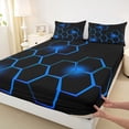 thumbnail image 3 of jejeloiu Geometric Honeycomb Hexagon Bed Sheets,Modern Abstract Art King Sheets,Blue Black Sheet Set For Kids,Super Cozy Room Decor,4-Piece, 3 of 7