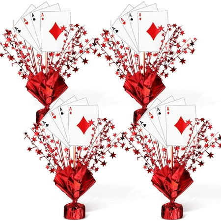 Weysat 8 Set CORNET Casino Poker Theme Centerpiece for Table Decorations Star Metallic Foil Spray Burst Centerpiece Poker a Card Sticks for Casino Night Game Birthday Party Decorations Supplies