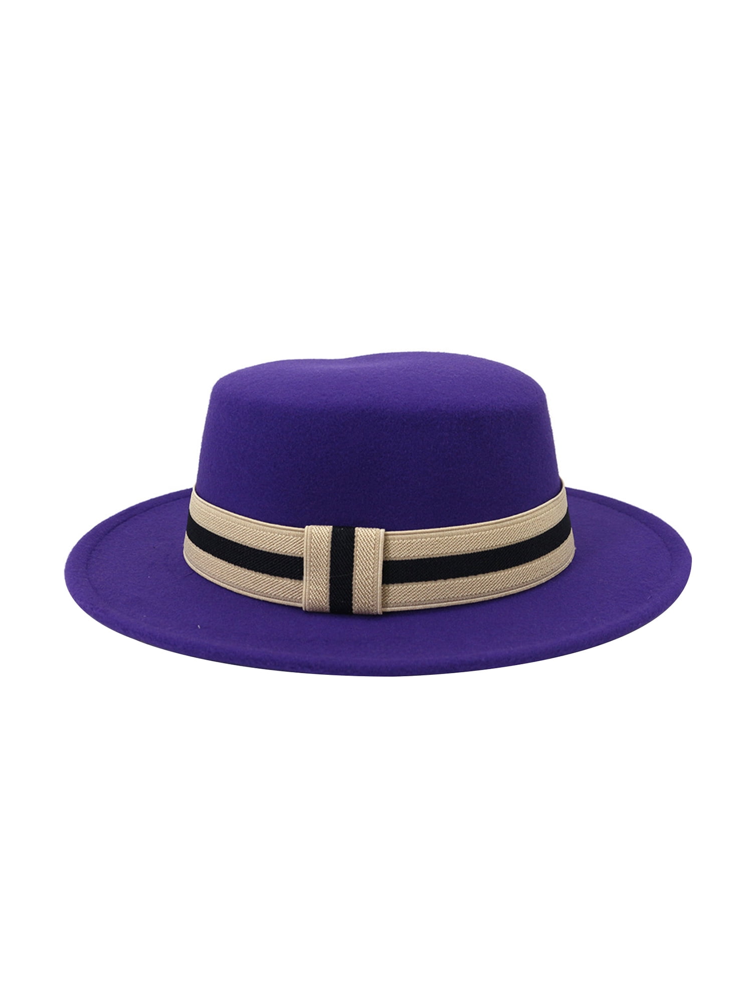 Binpure Women Striped Flat Top Hat, Retro Style Wide Brim Banquet Jazz