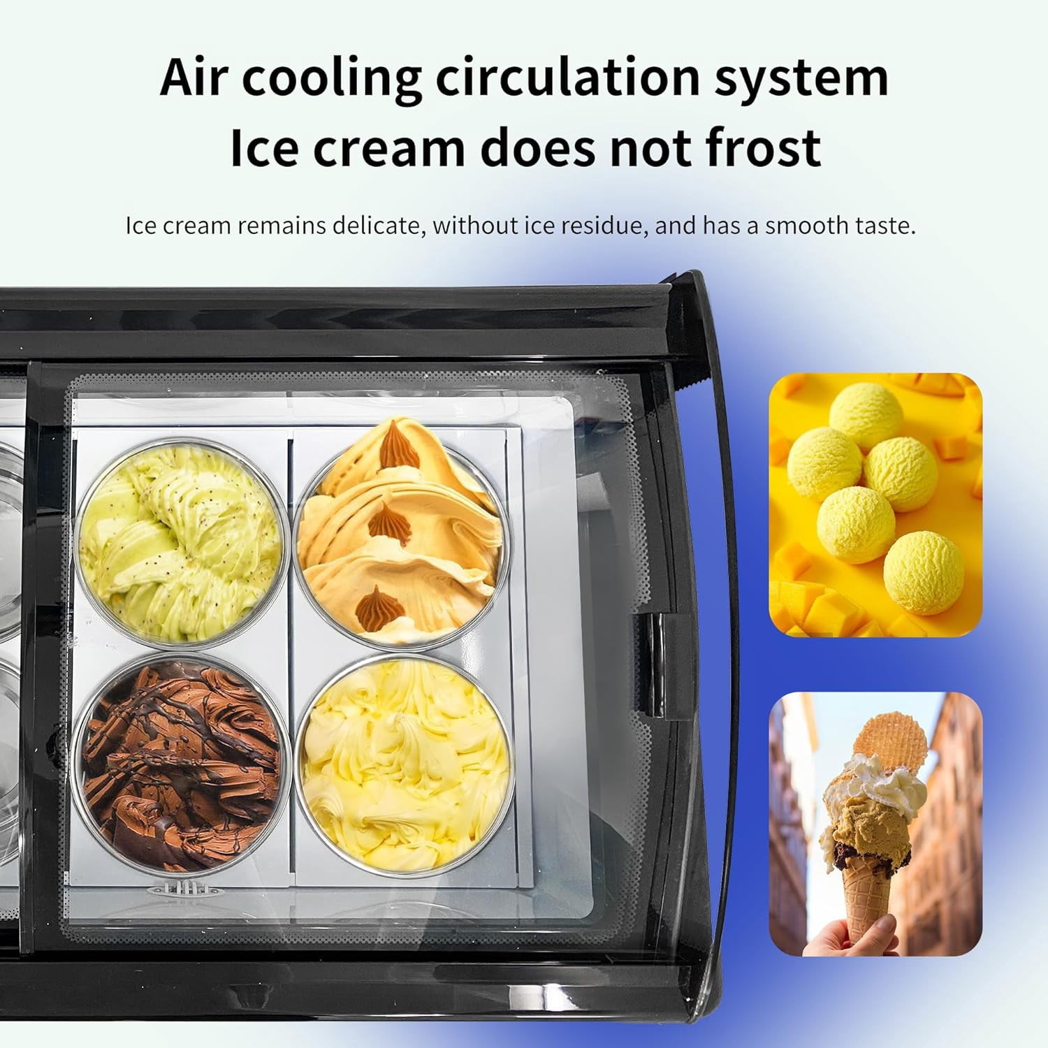 Mvckyi Commercial Ice Cream Freezer Display Case, 6 Tubs Gelato Dipping Cabinet, Countertop Ice Cream Display Freezer, 2 Sliding Glass Doors, 6.4 Cu.ft, with LED Warm Light, for Supermarket