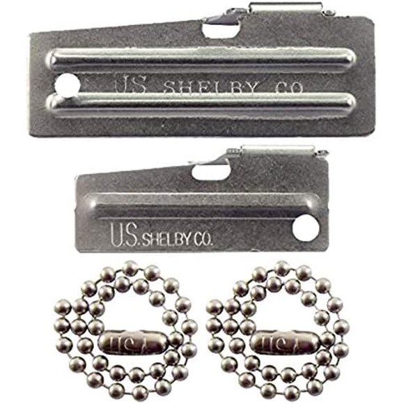 Ouvre-boîte P-38 & Ouvre-Boîte P-51 avec Chaînes, US Shelby, Ouvre-Boîtes en Acier Inoxydable Estampé avec US Shelby Co.