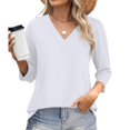 thumbnail image 5 of Diufon Women's Summer Tops Casual Plus Size 3/4 Sleeve V Neck Tunic Shirts Spring Trendy Loose Basic Crop Top, 5 of 7