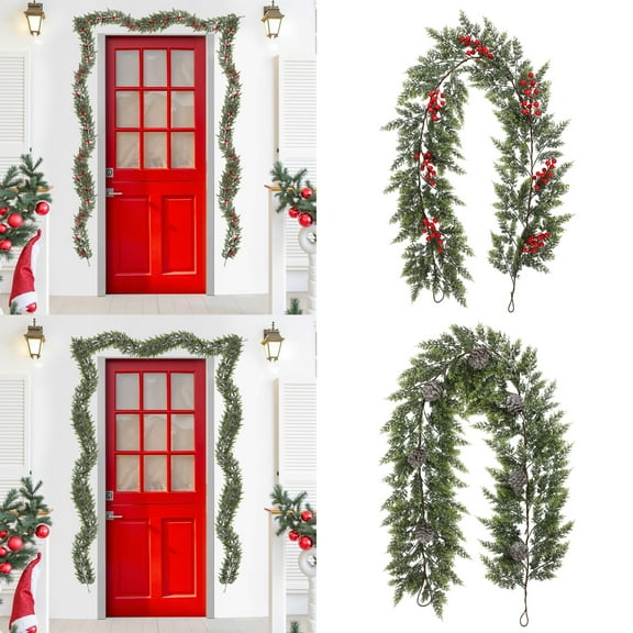 Fwttom Christmas Garland 5.9 ft - Artificial Cedar Garland Thanksgiving Christmas Decor Indoor Outdoor, Bendable Greenery Garland for Decoration Holiday Mantle Xmas Tree