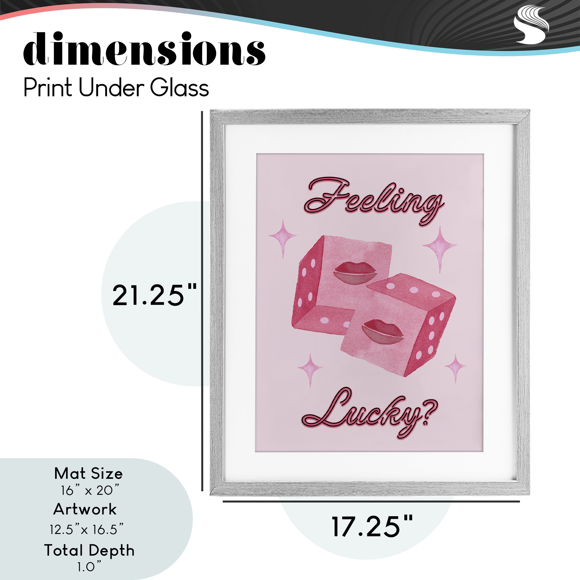 Feeling Lucky? Dice Gray Framed Print Under Glass, design by Nina Jacobs