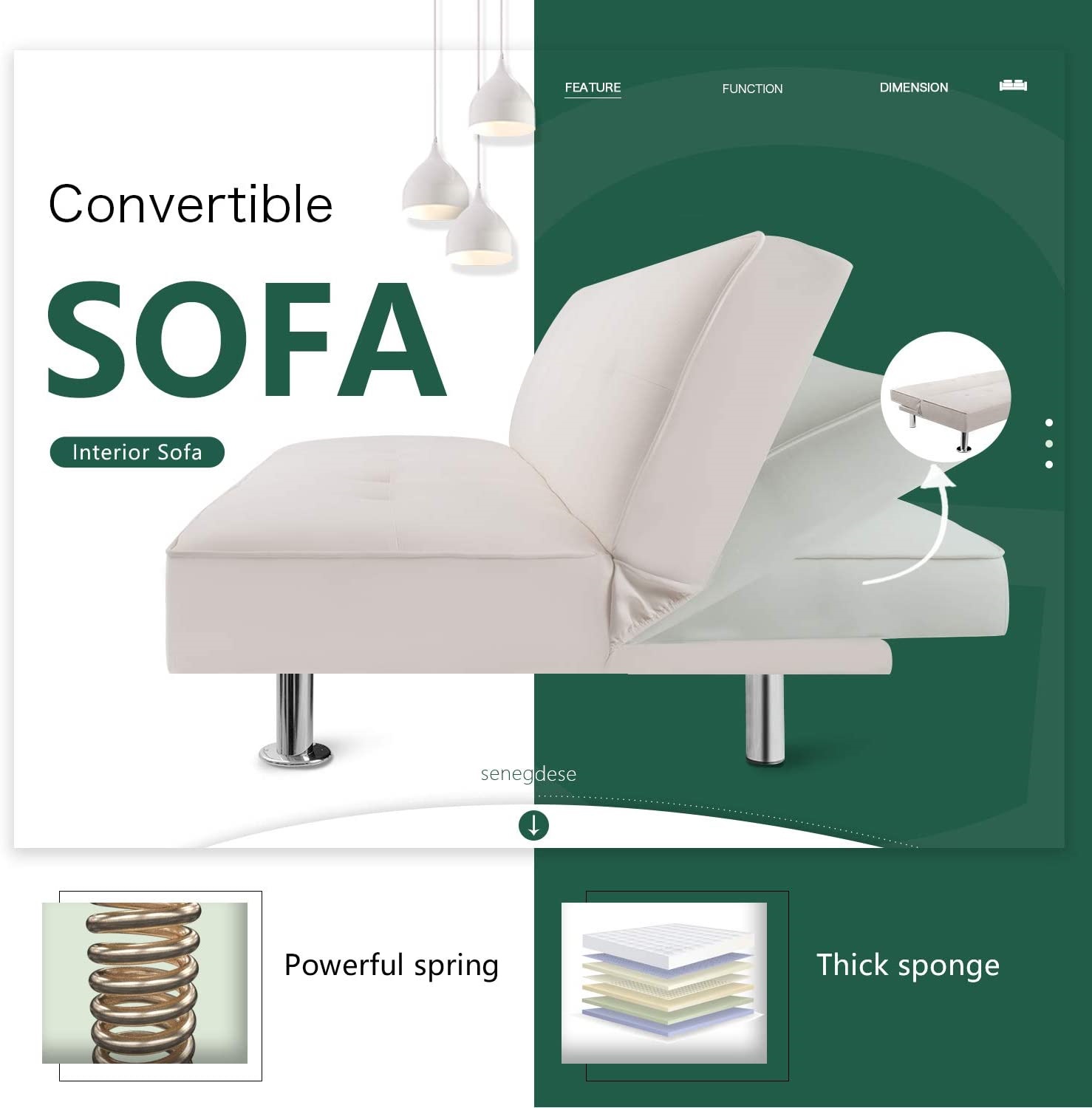 VINEEGO Futon Sofa Bed Modern Design Convertible Folding Linen Lounge Couch Recliner for Living Room, Beige