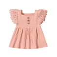 thumbnail image 3 of Xingqing 4 Colors Newborn Baby Girls Princess Dress Solid Lace Fly Sleeve Button A-Line Mini Dress, 3 of 7