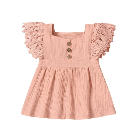 

Bagilaanoe Newborn Baby Girl Casual Dress Fly Sleeve A-line Dresses 3M 6M 12M 18M 24M Infant Swing Sundress