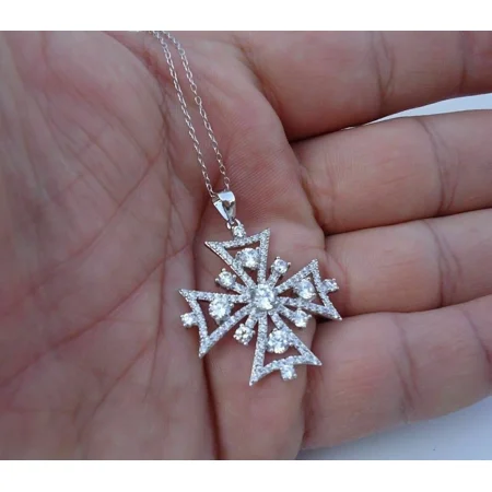 2 Ct Round Cut Simulated Diamond Snowflake Pendant Necklace – 14K White Gold Plated Silver