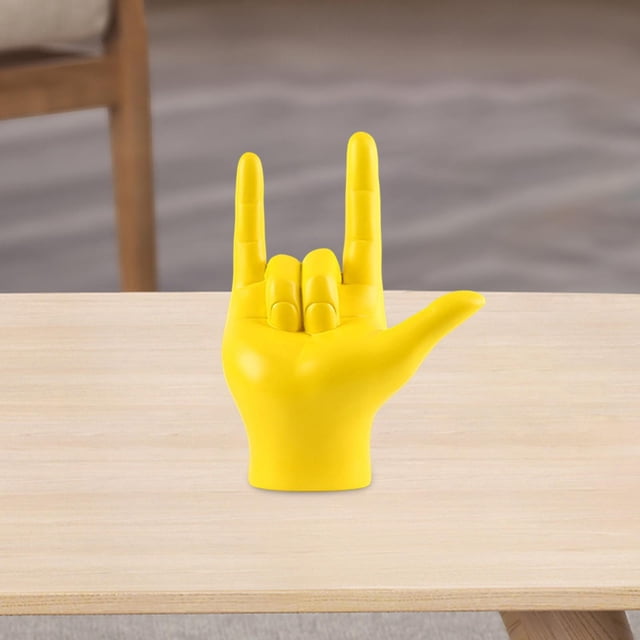Love You Finger Gesture Estatua Estatuilla Rock On Hand Escultura coleccionable para exhibición de escritorio Sala de estar Dormitorio Estantería Amarillo Fernando estatua escultura