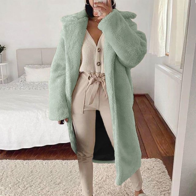Abrigo cálido de piel sintética para mujer, chaqueta de invierno, cuello vuelto sólido, prendas de vestir exteriores Fridja po2585