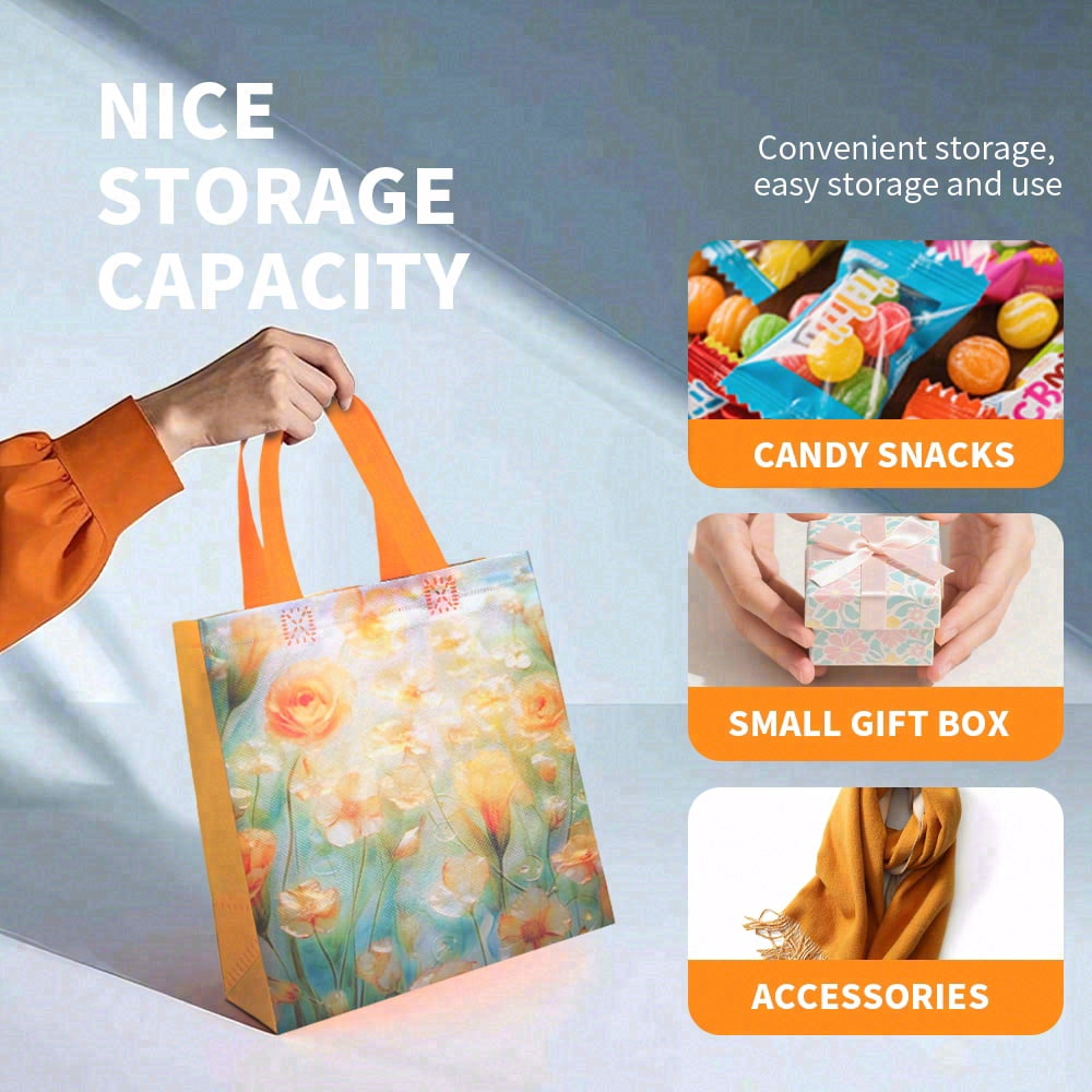 40pcs non-woven gift bags with floral patterns, spring picnic party tote bags, suitable for occasions like birthdays, Mother's Day, baby baptisms, weddings, thank-you gifts, etc.
