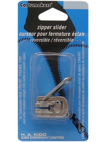 Costumakers Reversible Zipper Slider — Nickel Finish, Fits #5 Metal or Plastic Zippers, Medium weight
