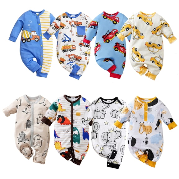 Bellafa Newborn Baby Boys Cotton Romper Onesies Infant Long Sleeve One-Piece Toddler Button Jumpsuits Fall Spring Outfits