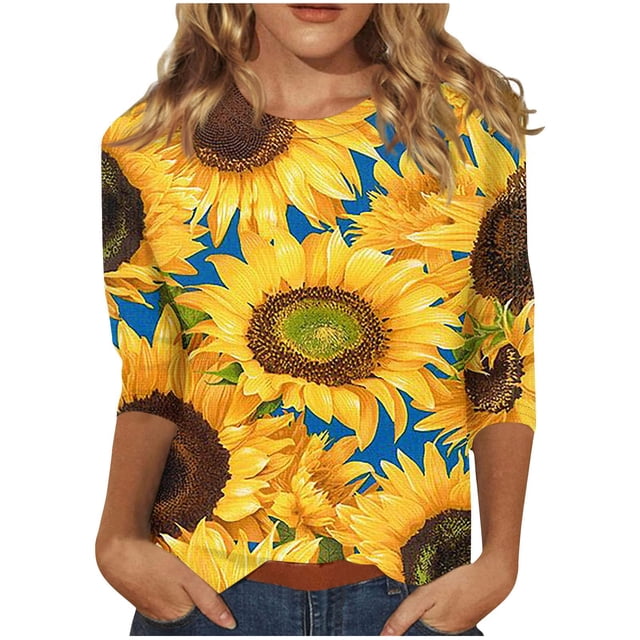 Birdeem Blouse pour Femmes T-Shirt Imprimé Mode Manches 3/4 Blouse Col Rond Hauts Décontractés