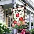 thumbnail image 3 of Spring Summer Tulip Welcome House Flag 28 x 40 Inch Double Sided Burlap Summer Bee Red Floral Buffalo Plaidd Large Yard Flag Summer Holiday Seasonal Outdoor Outside Decoration, 3 of 6