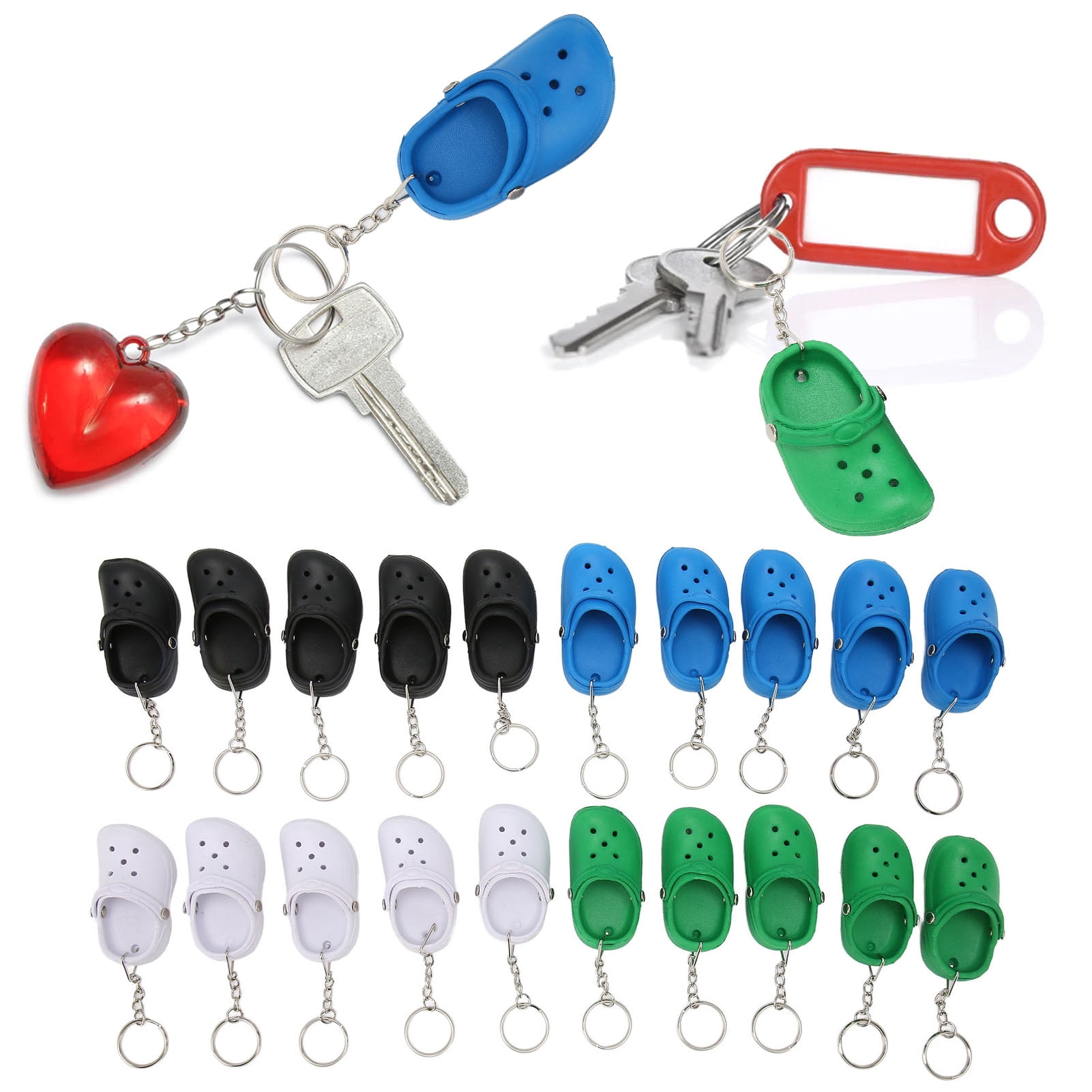 20 Pcs Cute Slipper Keyring Silicone Beach Hole Little Sandals Mini Shoe Key Ring Four Color for Decoration