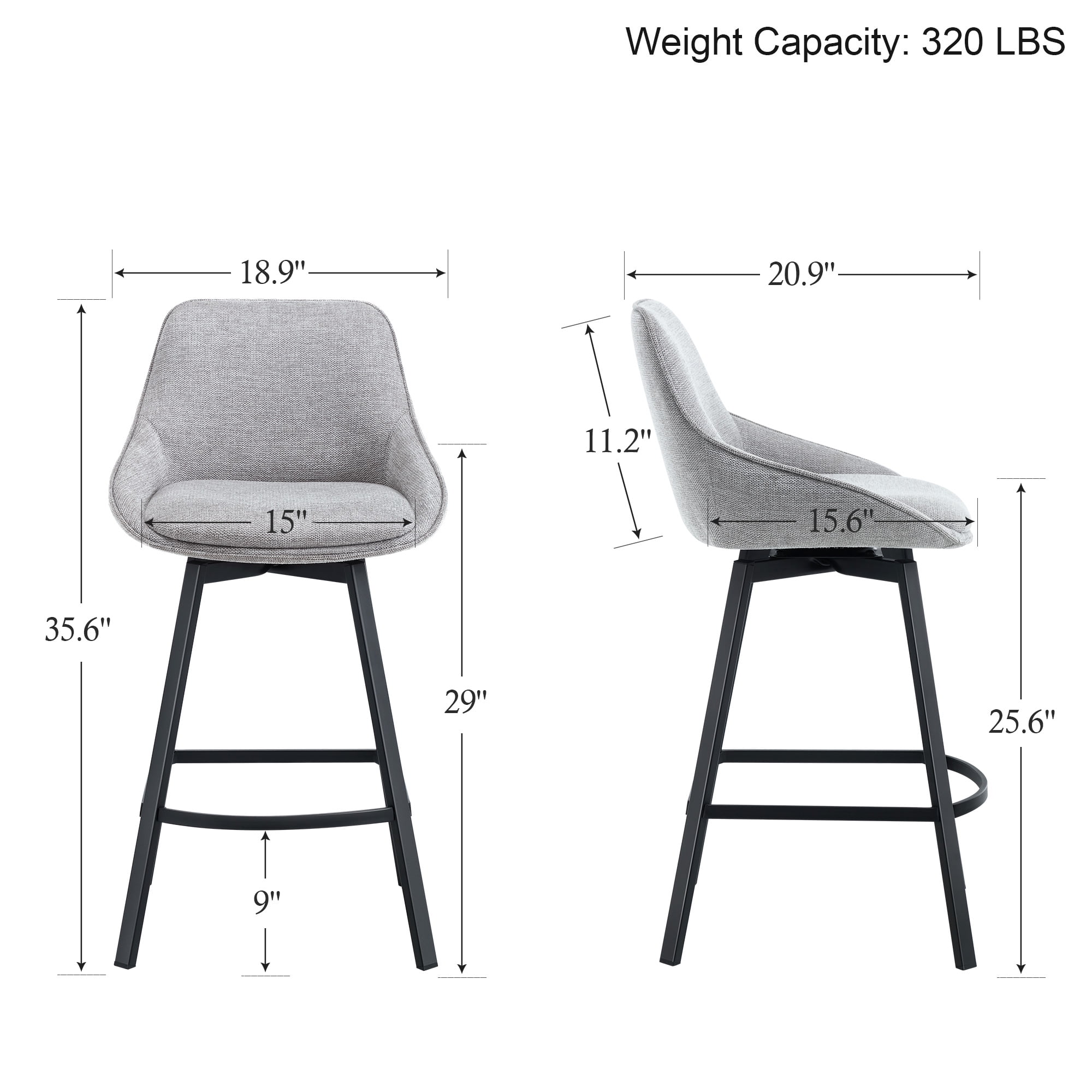 Zesthouse Swivel Bar Stools Set of 3, 25.6″ Upholstered Linen Counter Height Barstools with Backs, Modern Kitchen Chairs with Metal Legs, Gray