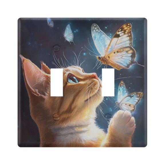 Switch Panel 4.48x4.56In Switch Plate Wall Panel Living Room Kitchen Bedroom Study Switch Panel Stylish Decoration The Cat and The Butterfly